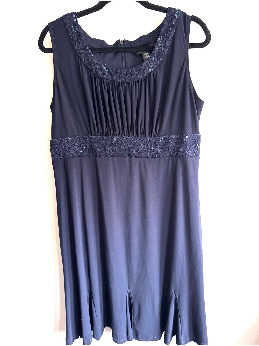 R&M Richards Sleeveless Navy Embellished Scoop Neck Dress with Lace and Sequins